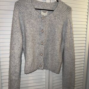 Abercrombie & Fitch Light Gray Knit Cardigan with Pearl Buttons